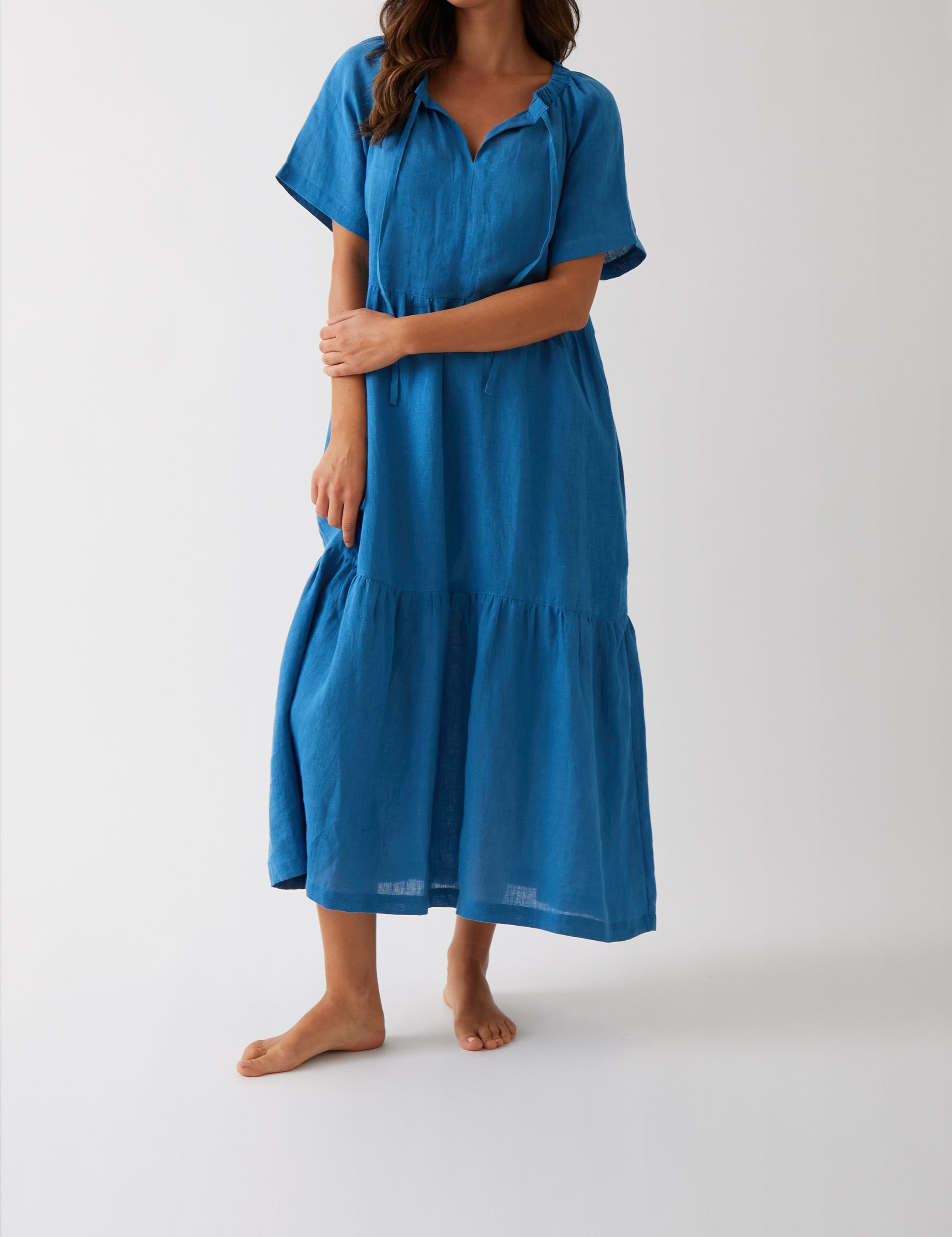 Monaco Linen Tier Dress | Ocean-1