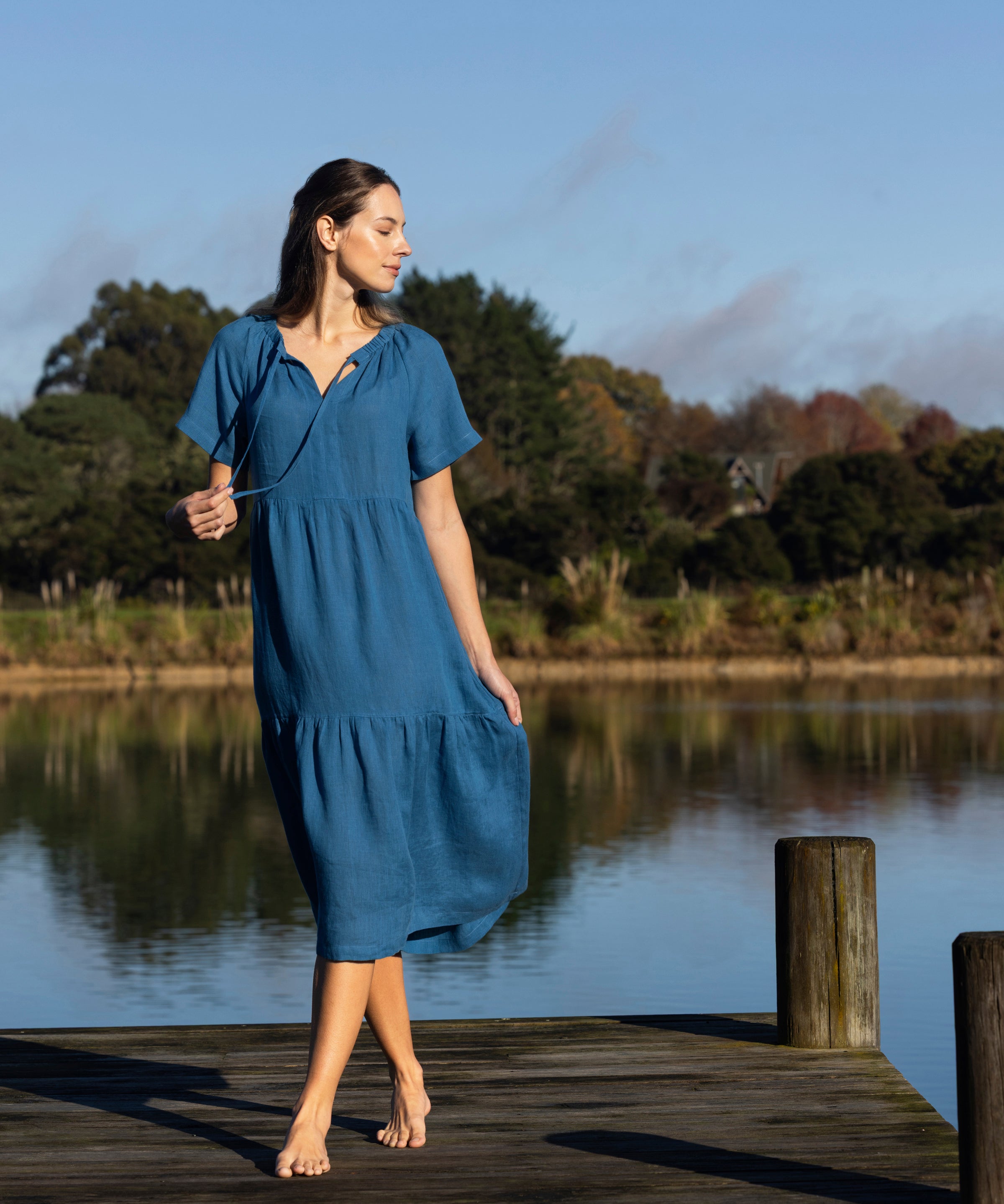 Monaco Linen Tier Dress | Ocean-3