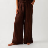 Monaco Linen Wide Leg Pants | Chocolate-1