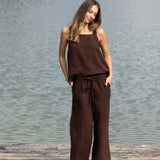 Monaco Linen Wide Leg Pants | Chocolate-3