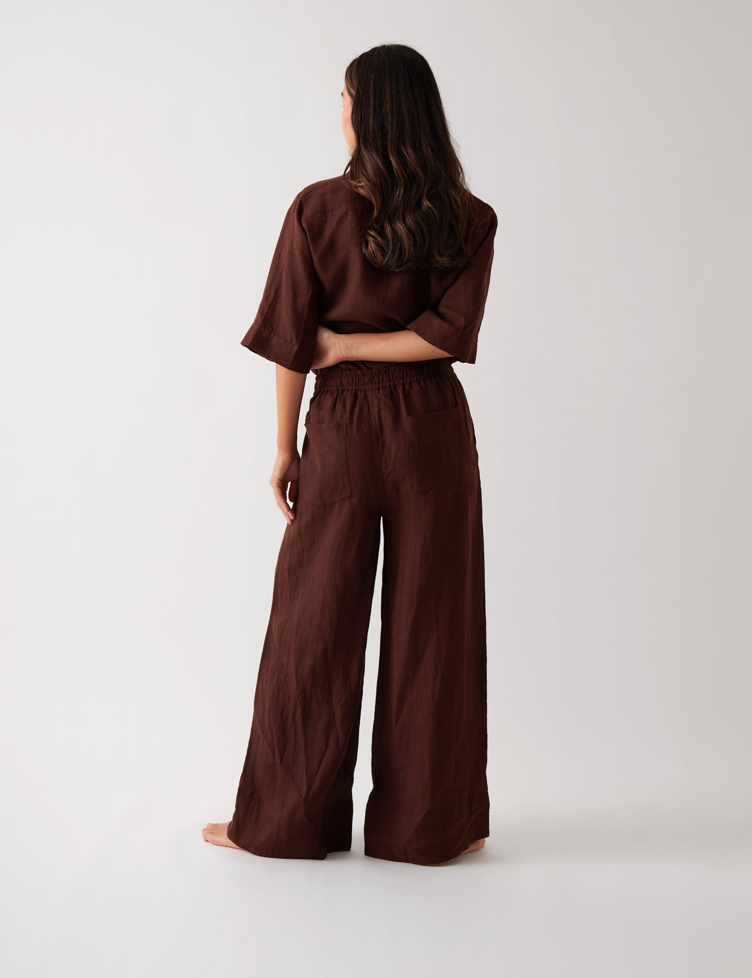 Monaco Linen Wide Leg Pants | Chocolate-4