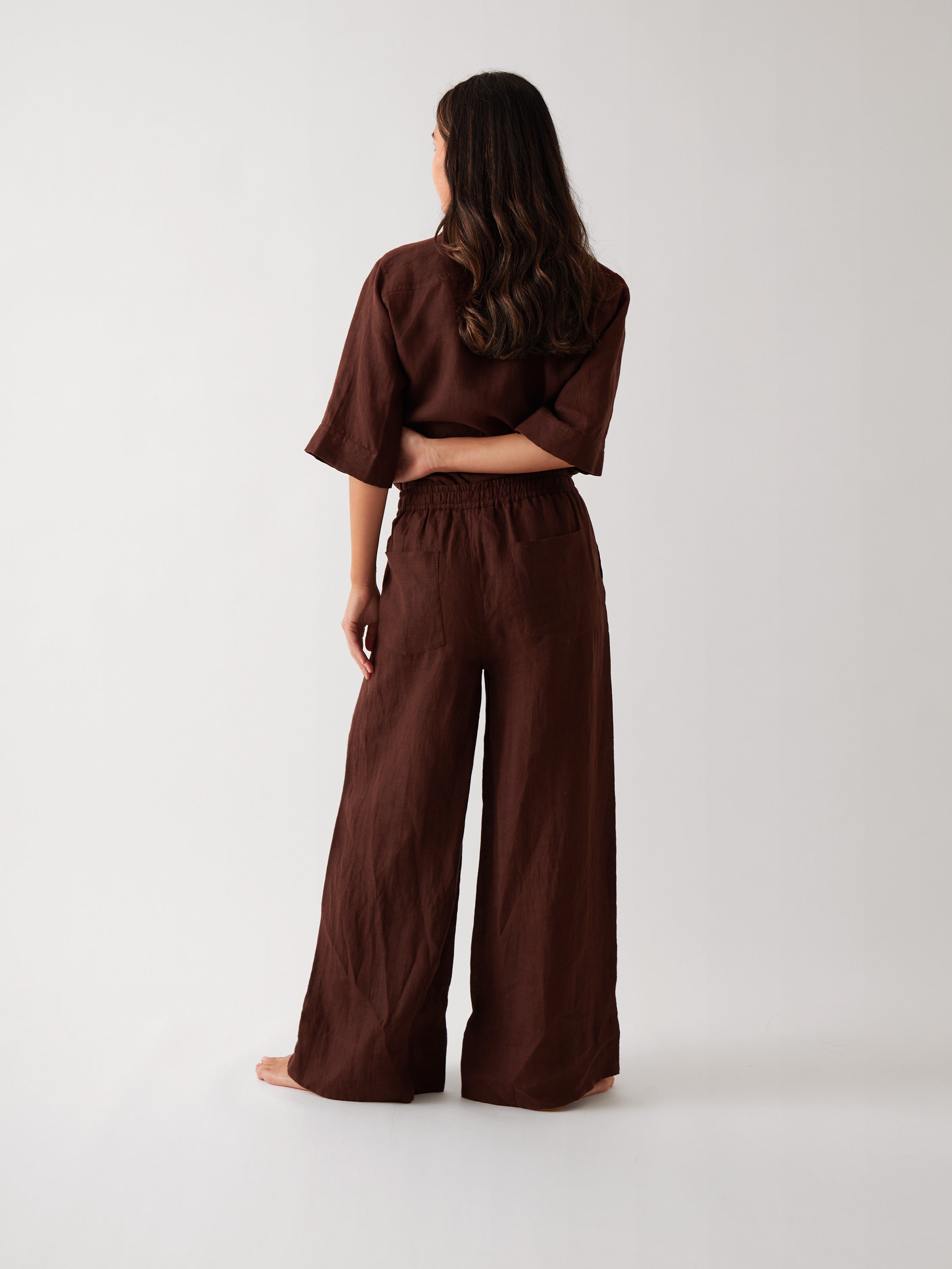Monaco Linen Wide Leg Pants | Chocolate-4