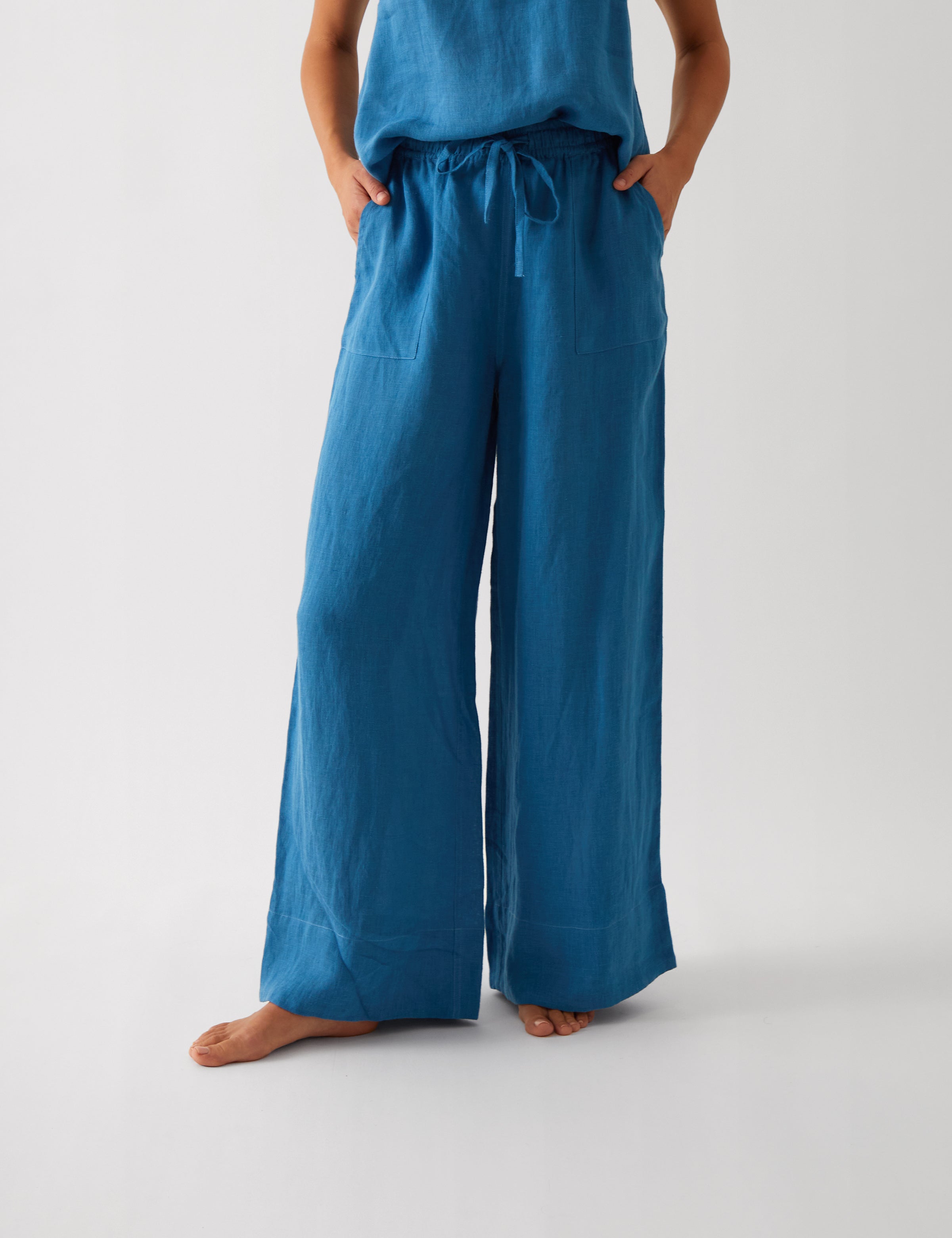 Monaco Linen Wide Leg Pants | Ocean-1