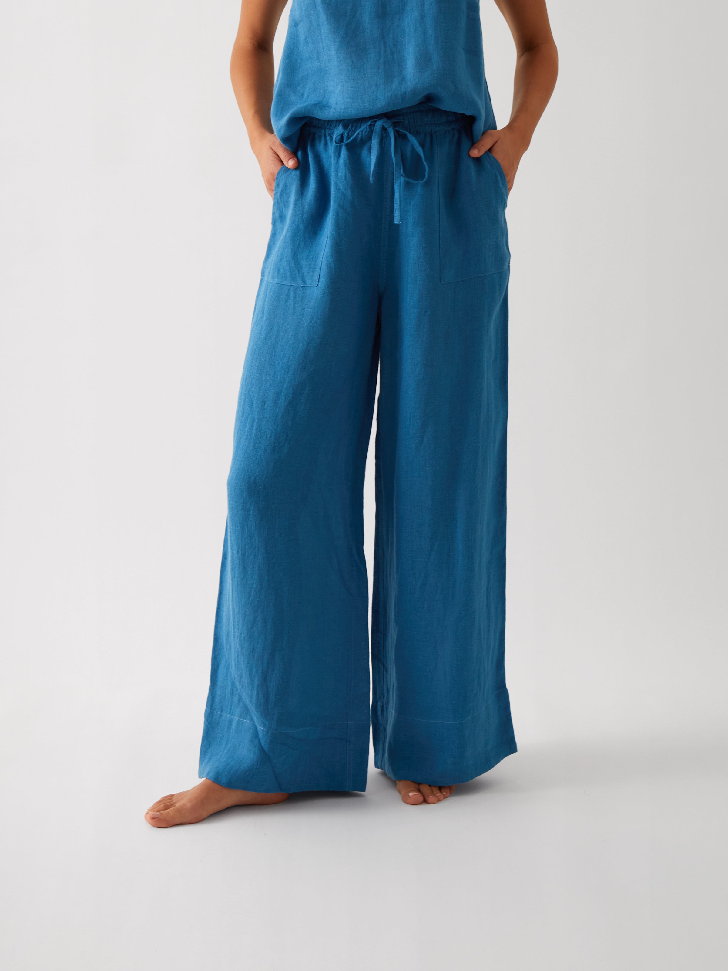 Monaco Linen Wide Leg Pants | Ocean-1