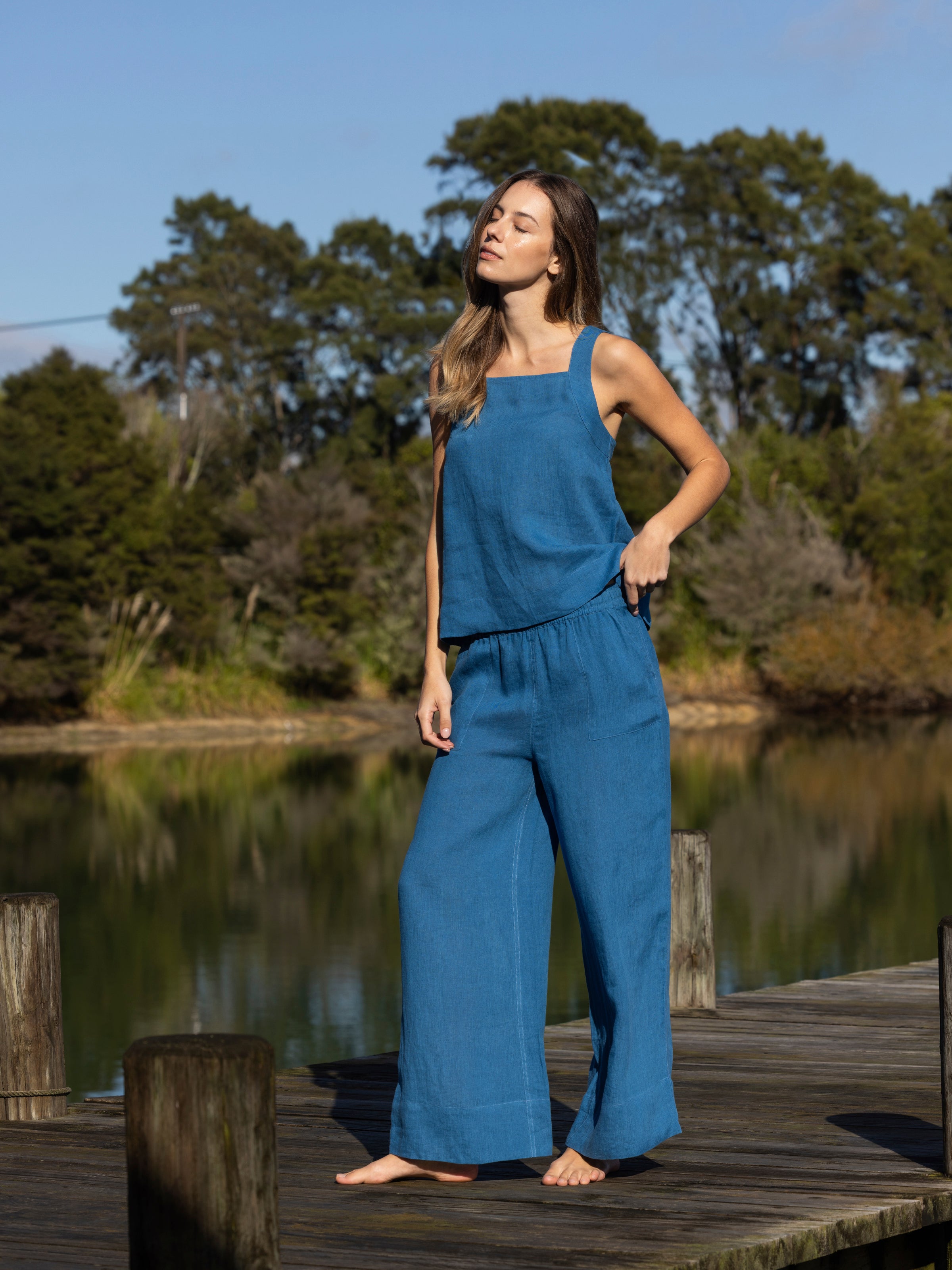 Monaco Linen Wide Leg Pants | Ocean-3