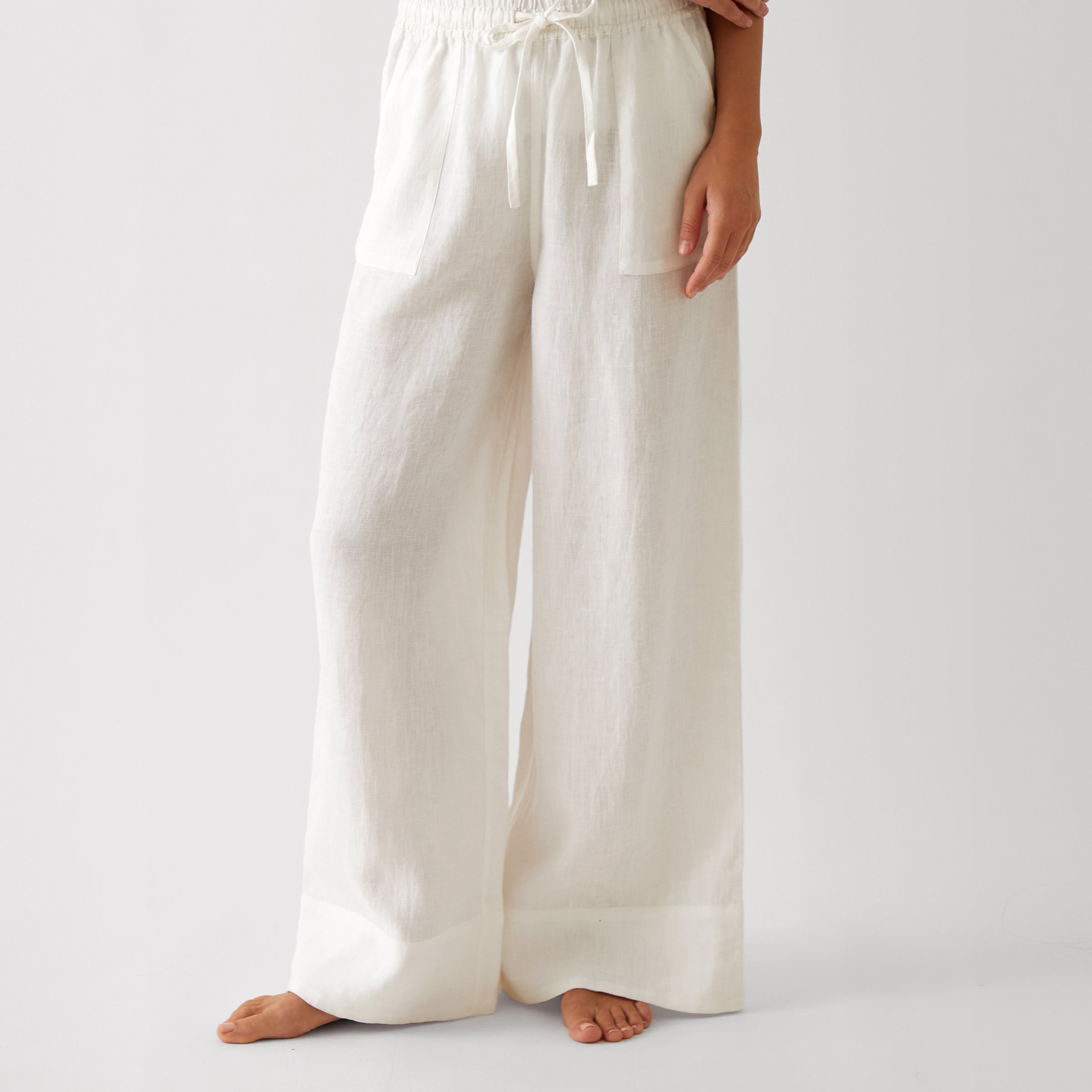 Monaco Linen Wide Leg Pants | White-1