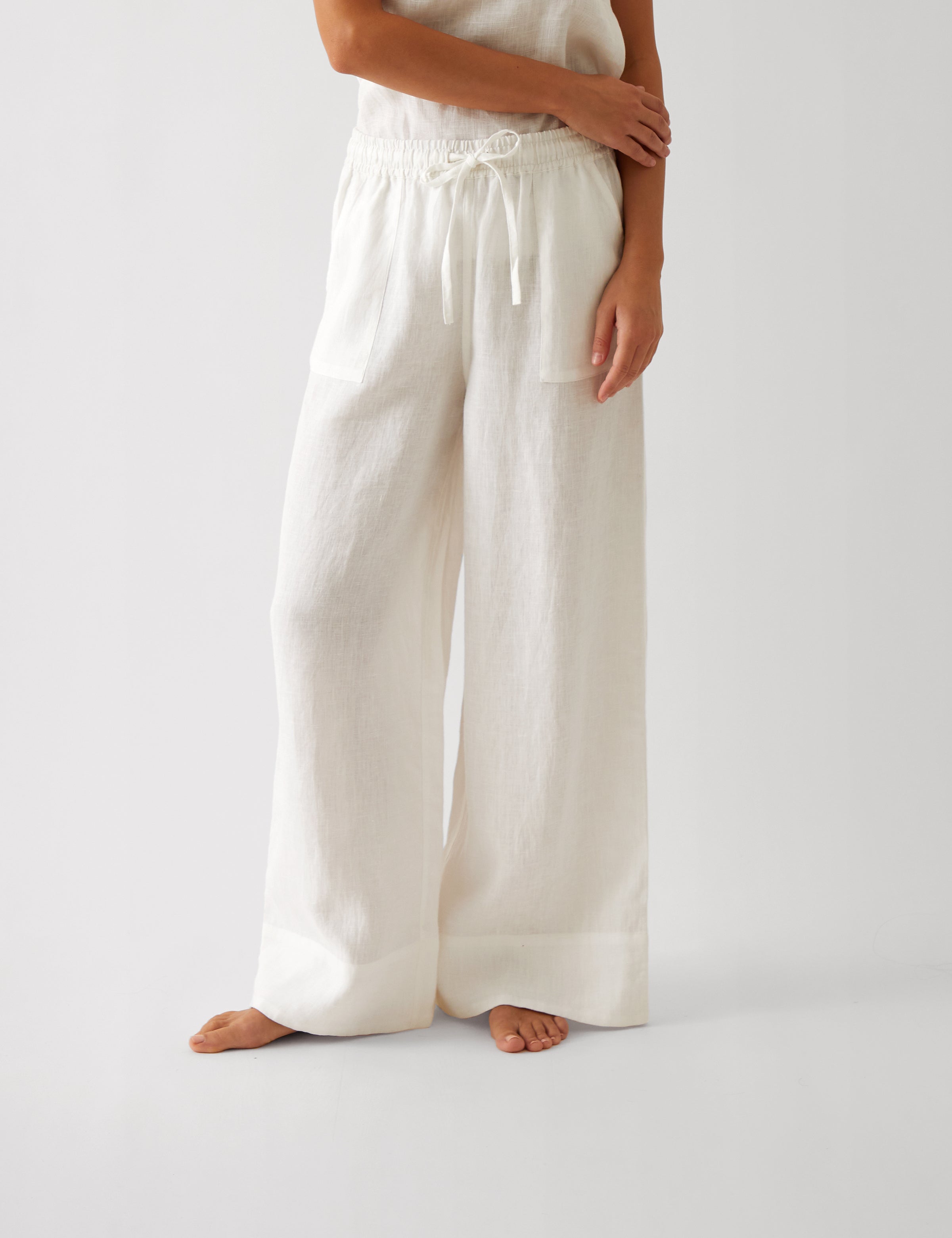 Monaco Linen Wide Leg Pants | White-1