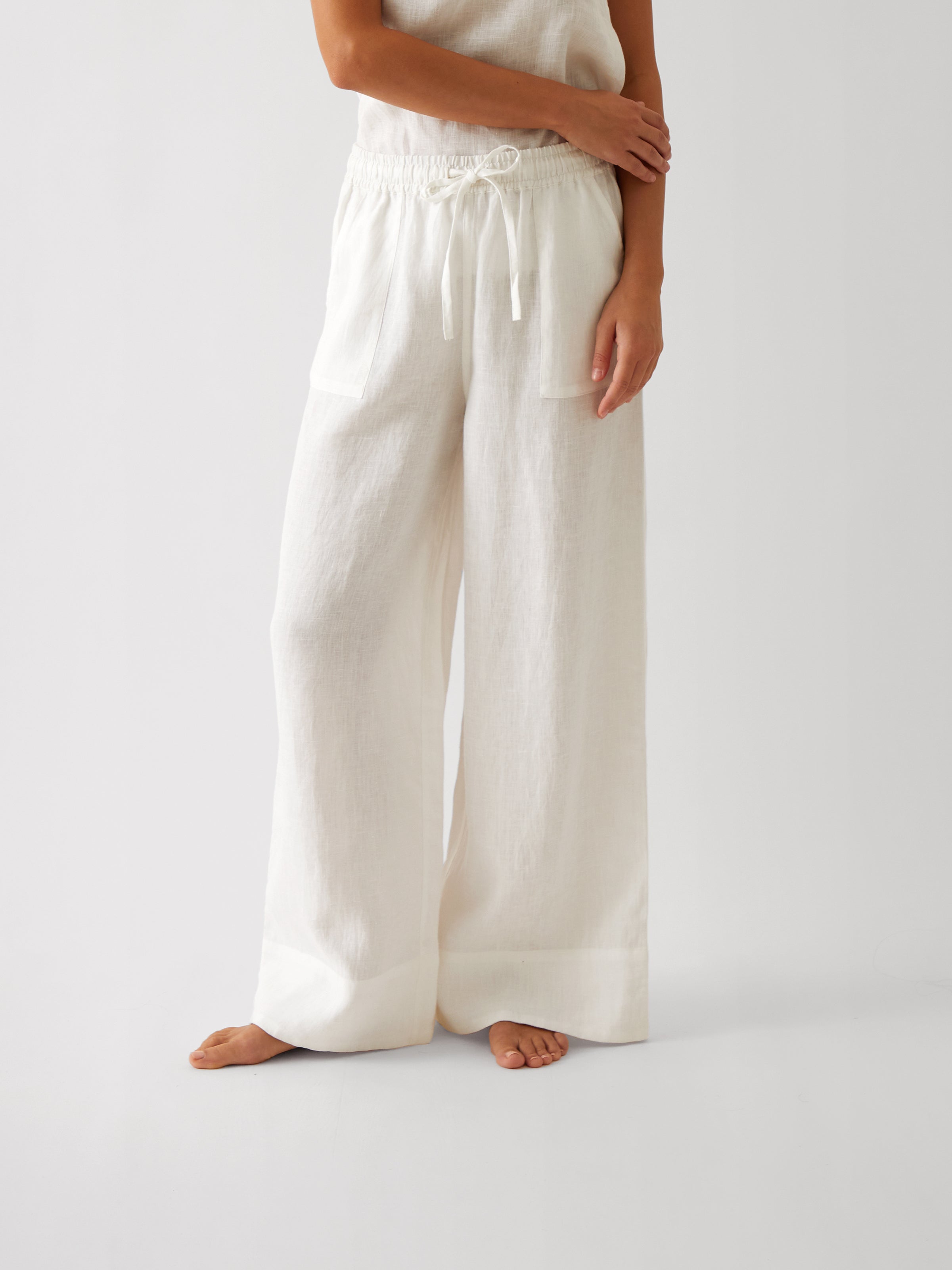 Monaco Linen Wide Leg Pants | White-1