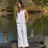 Monaco Linen Wide Leg Pants | White-3
