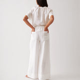 Monaco Linen Wide Leg Pants | White-4