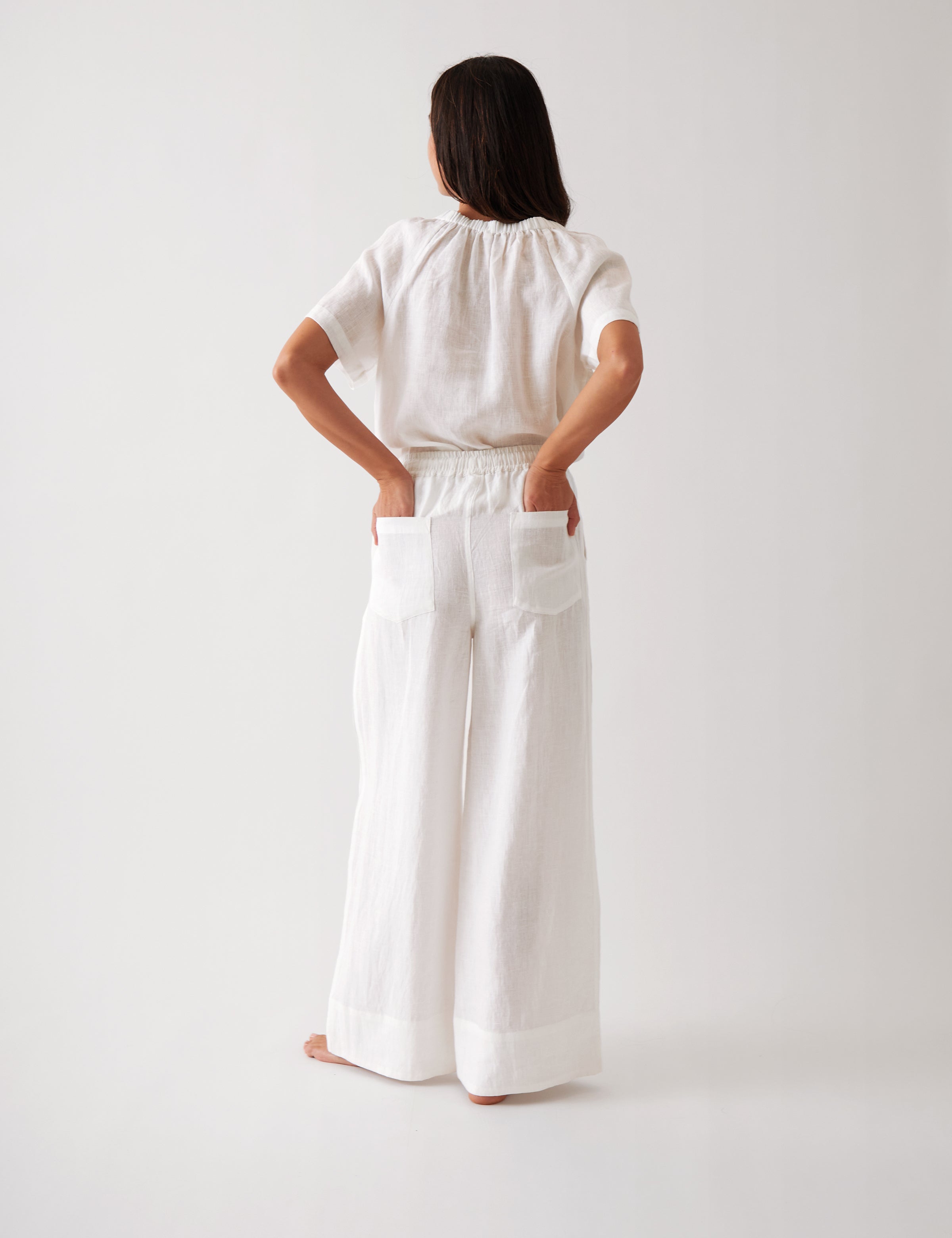 Monaco Linen Wide Leg Pants | White-4