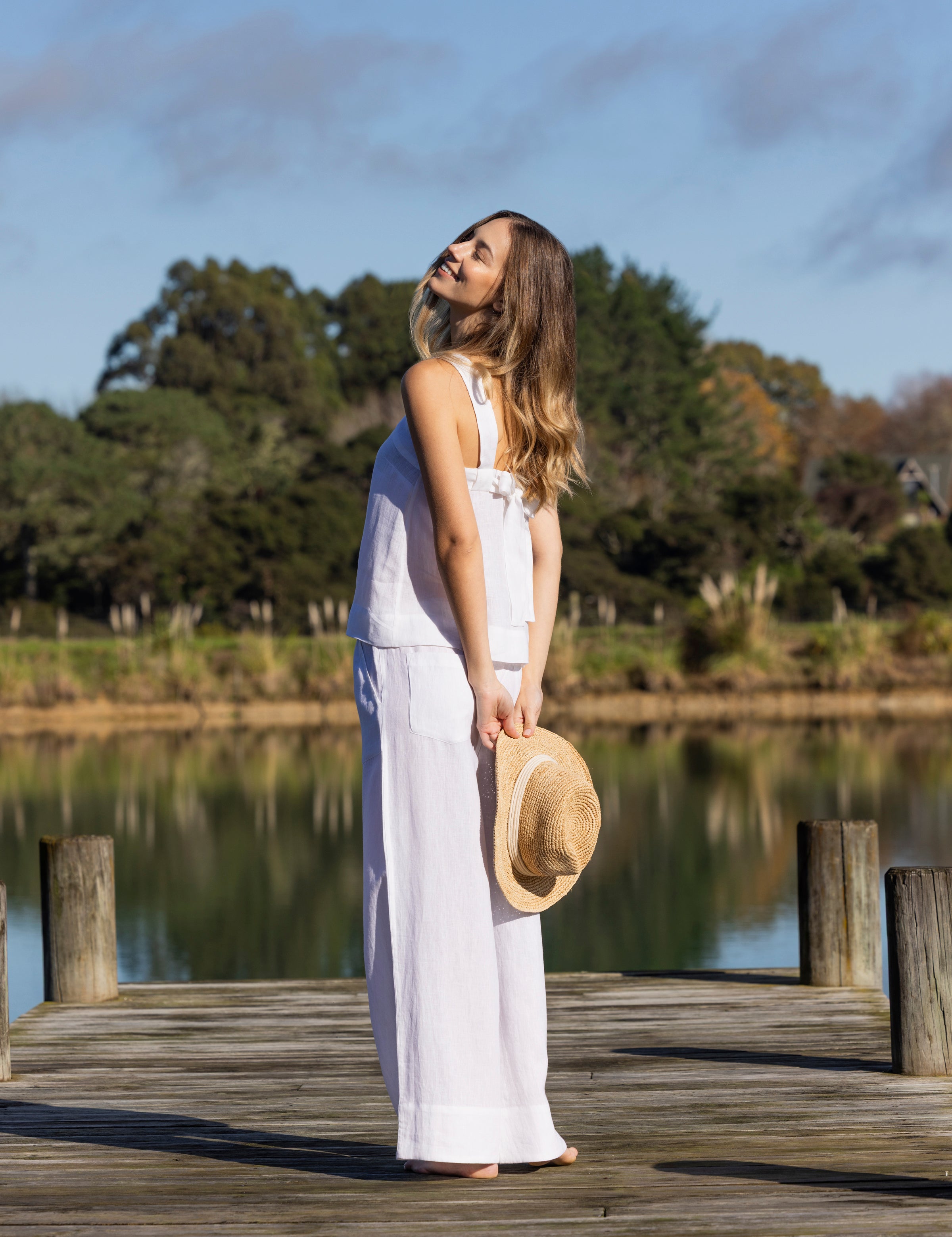 Monaco Linen Wide Leg Pants | White-5