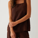 Monaco Linen Wide Strap Top | Chocolate-1