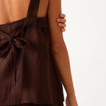 Monaco Linen Wide Strap Top | Chocolate-2