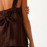 Monaco Linen Wide Strap Top | Chocolate-2