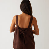 Monaco Linen Wide Strap Top | Chocolate-4
