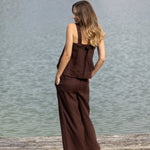 Monaco Linen Wide Strap Top | Chocolate-5