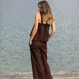 Monaco Linen Wide Strap Top | Chocolate-5