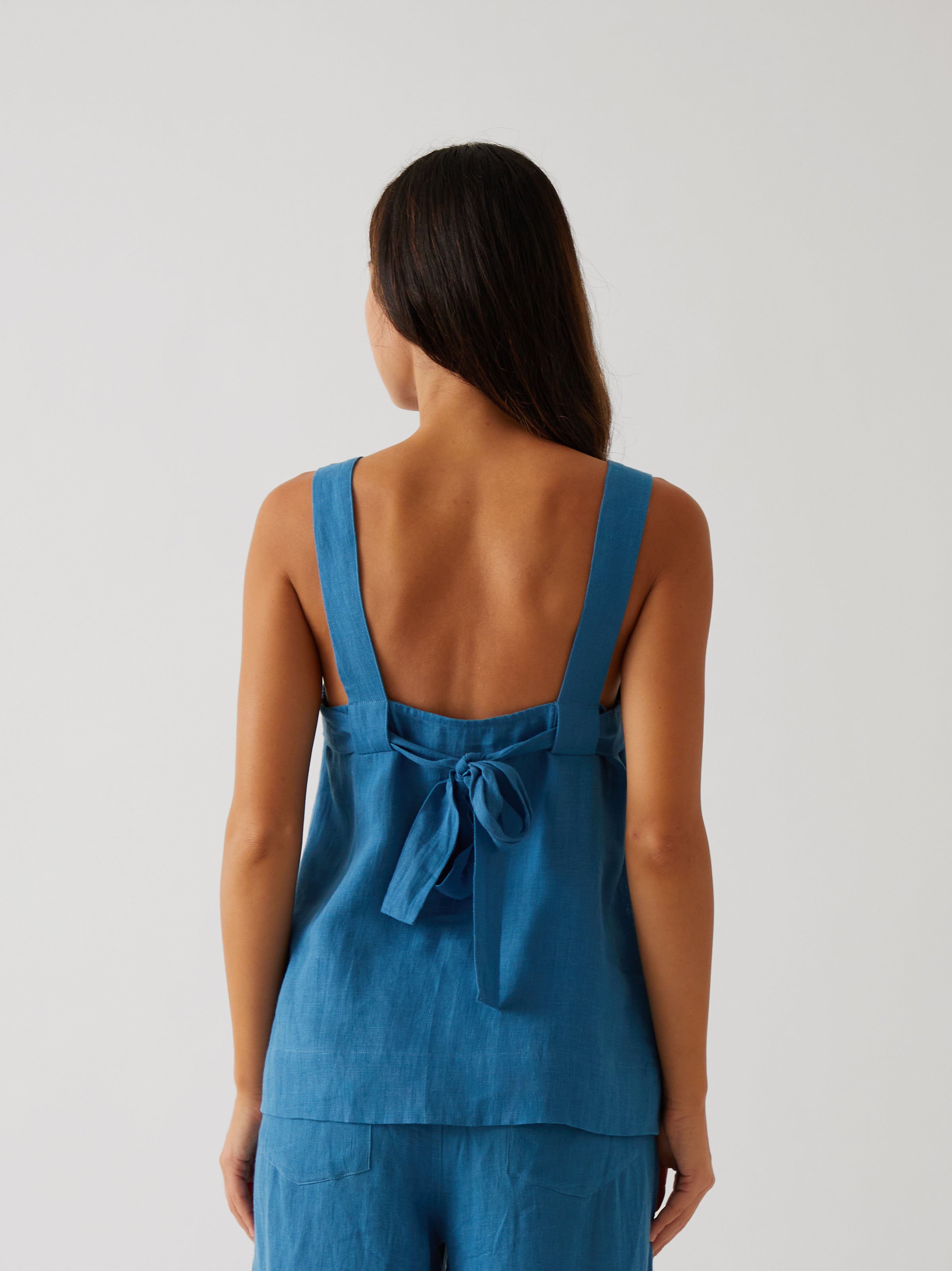 Monaco Linen Wide Strap Top | Ocean-4