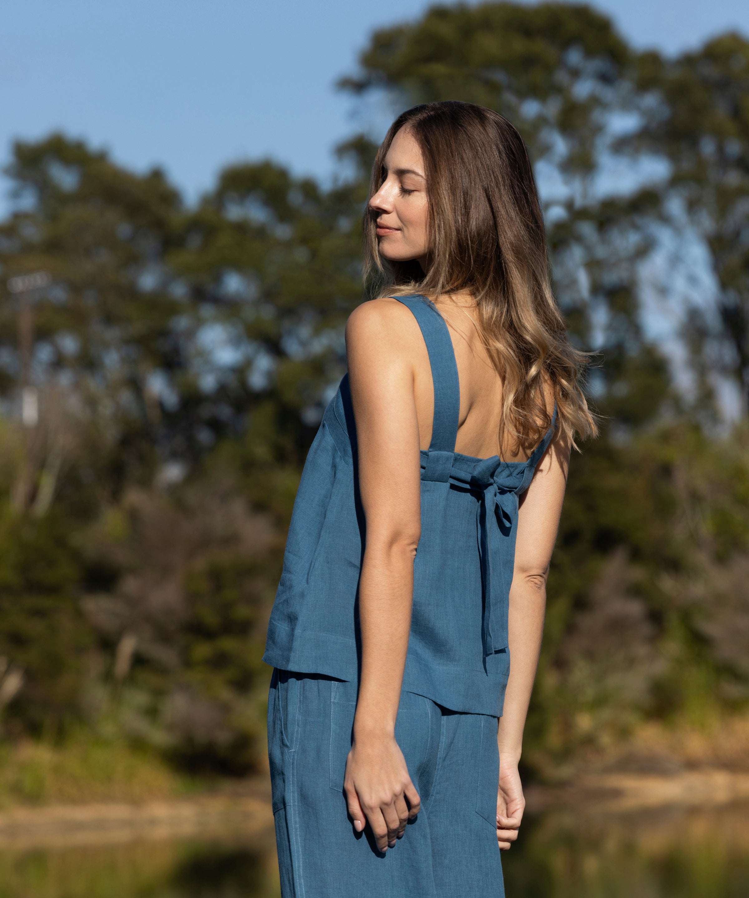 Monaco Linen Wide Strap Top | Ocean-5