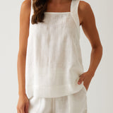 Monaco Linen Wide Strap Top | White-1