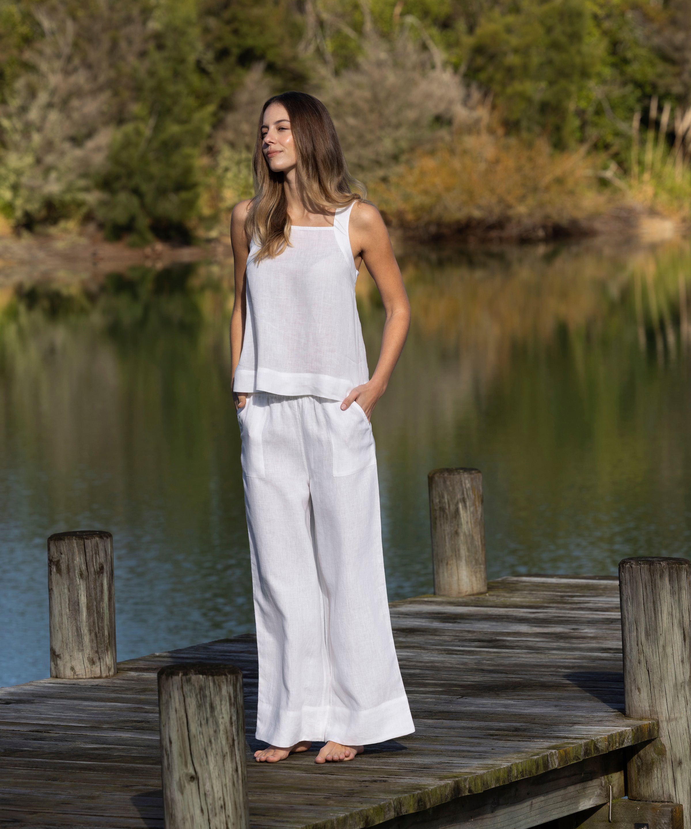 Monaco Linen Wide Strap Top | White-3