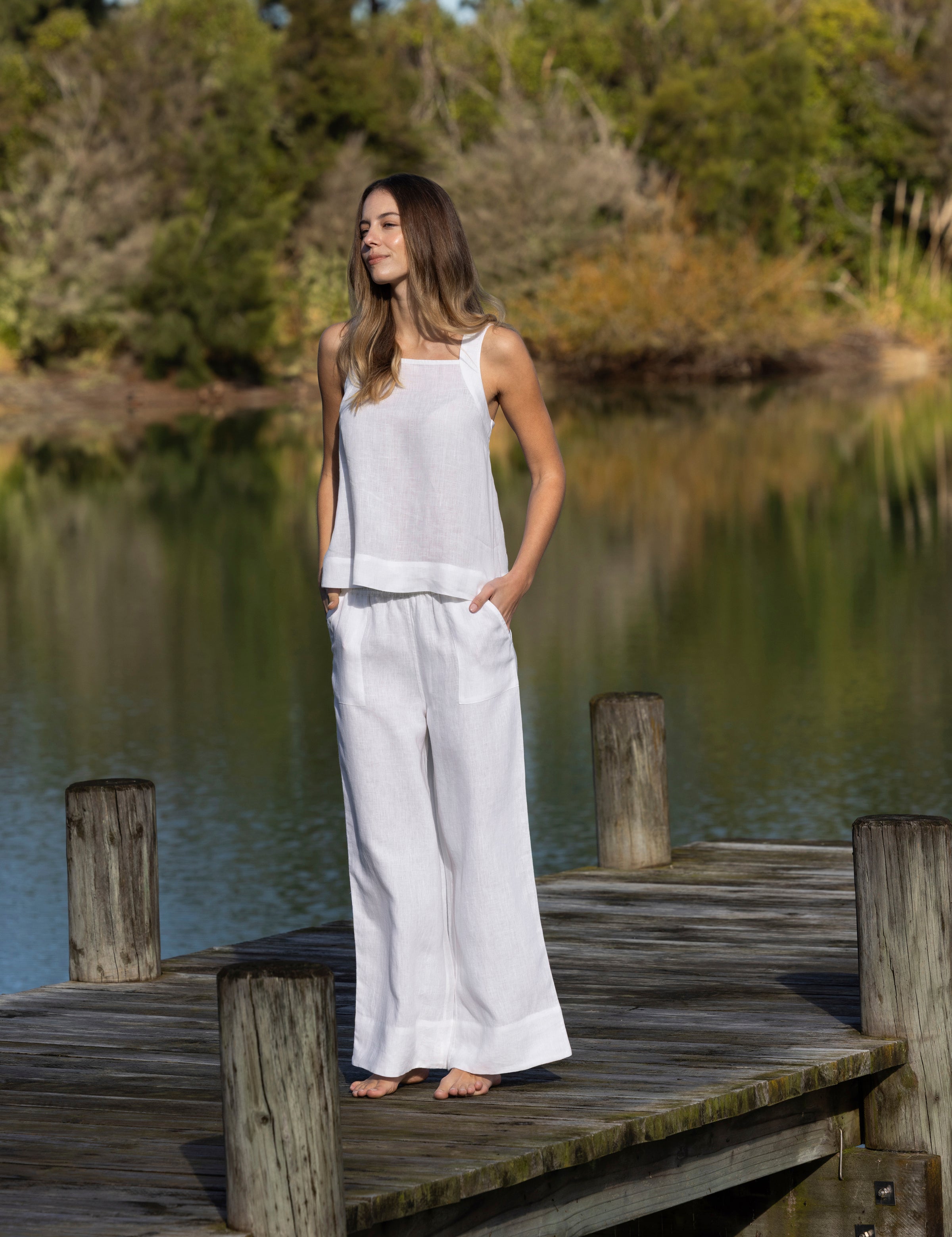 Monaco Linen Wide Strap Top | White-3