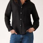 Mykonos Linen Long Sleeve Shirt | Black-1