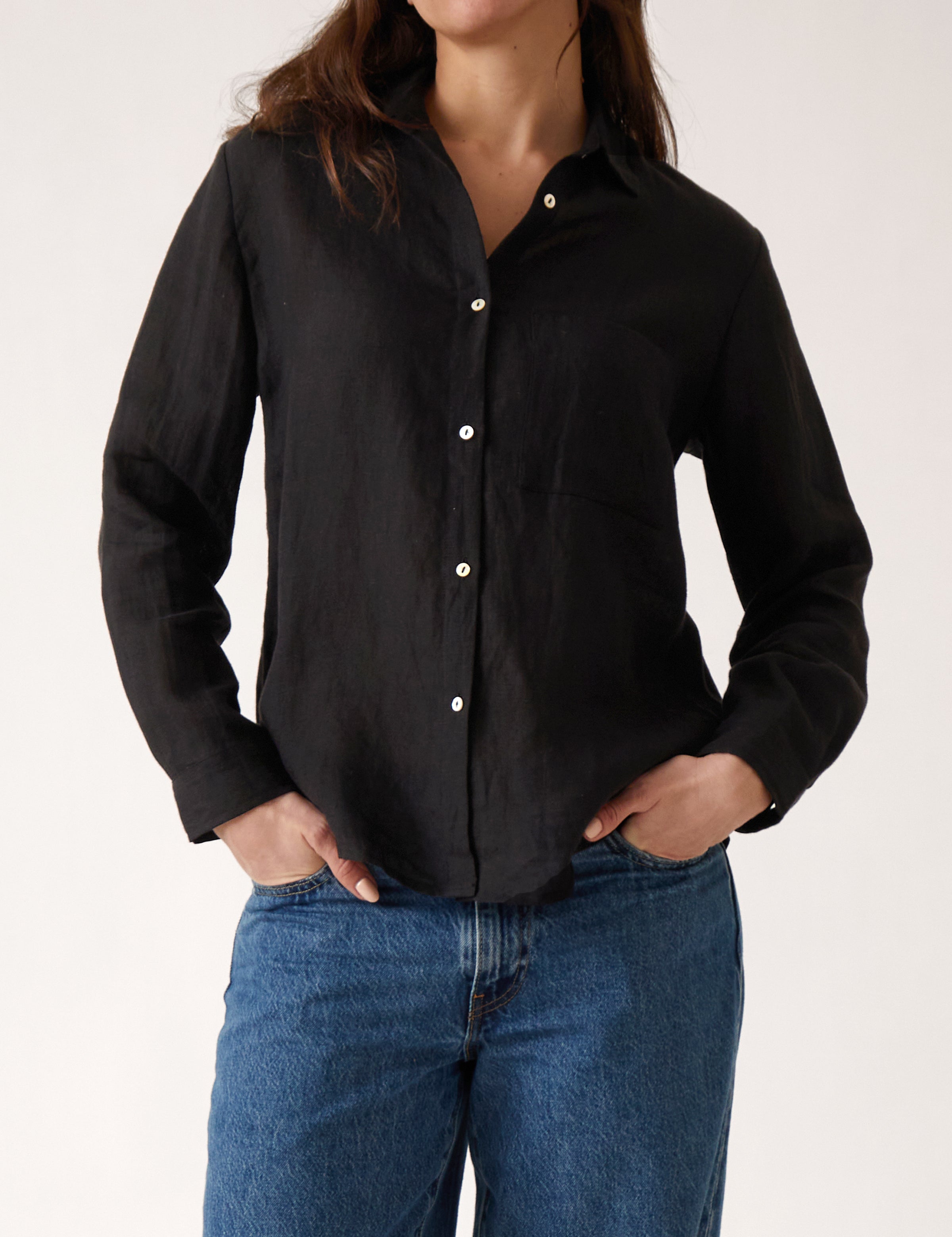 Mykonos Linen Long Sleeve Shirt | Black-1