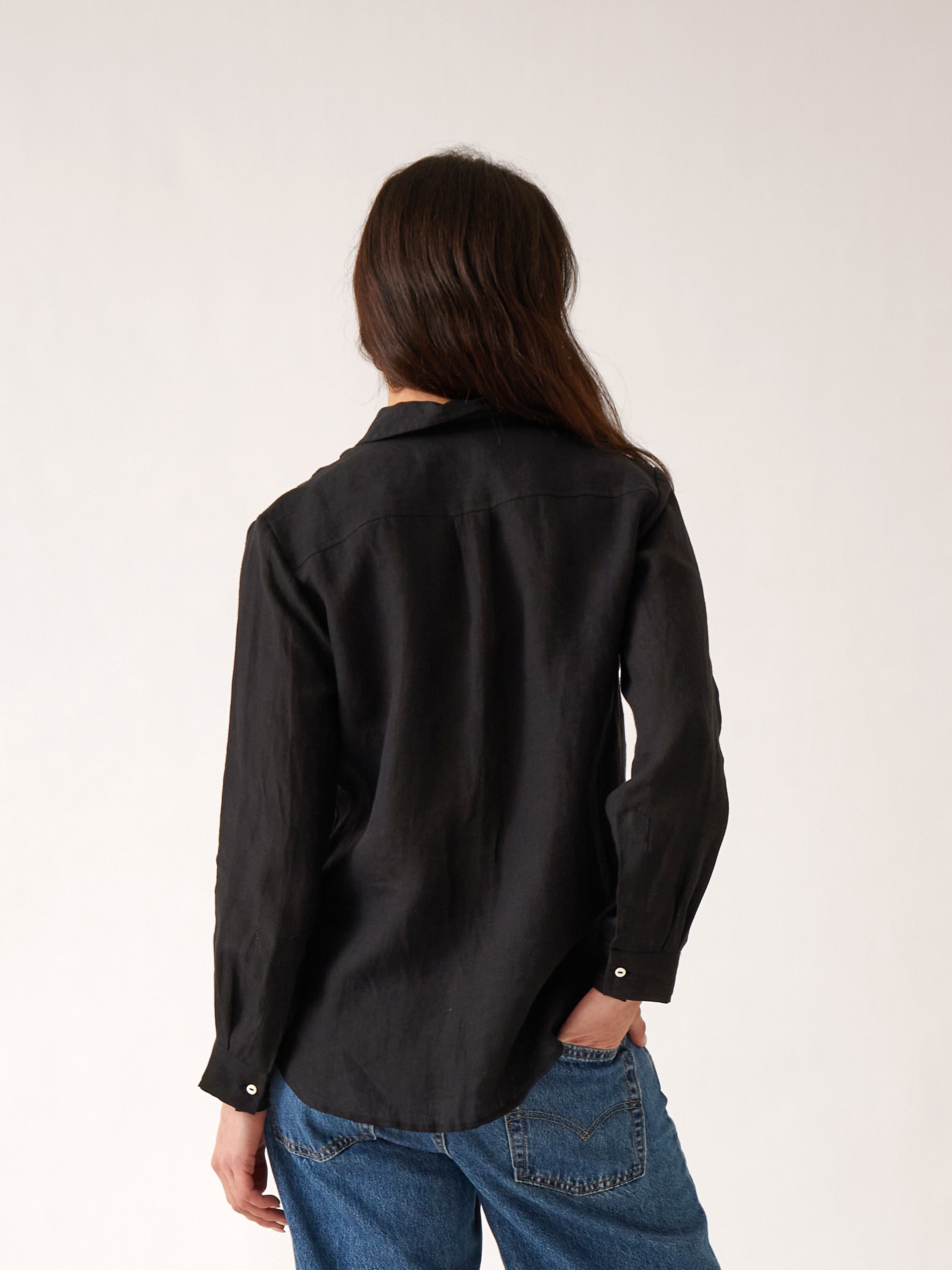 Mykonos Linen Long Sleeve Shirt | Black-4