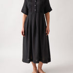 Mykonos Linen Pintuck Shirt Dress | Black-1
