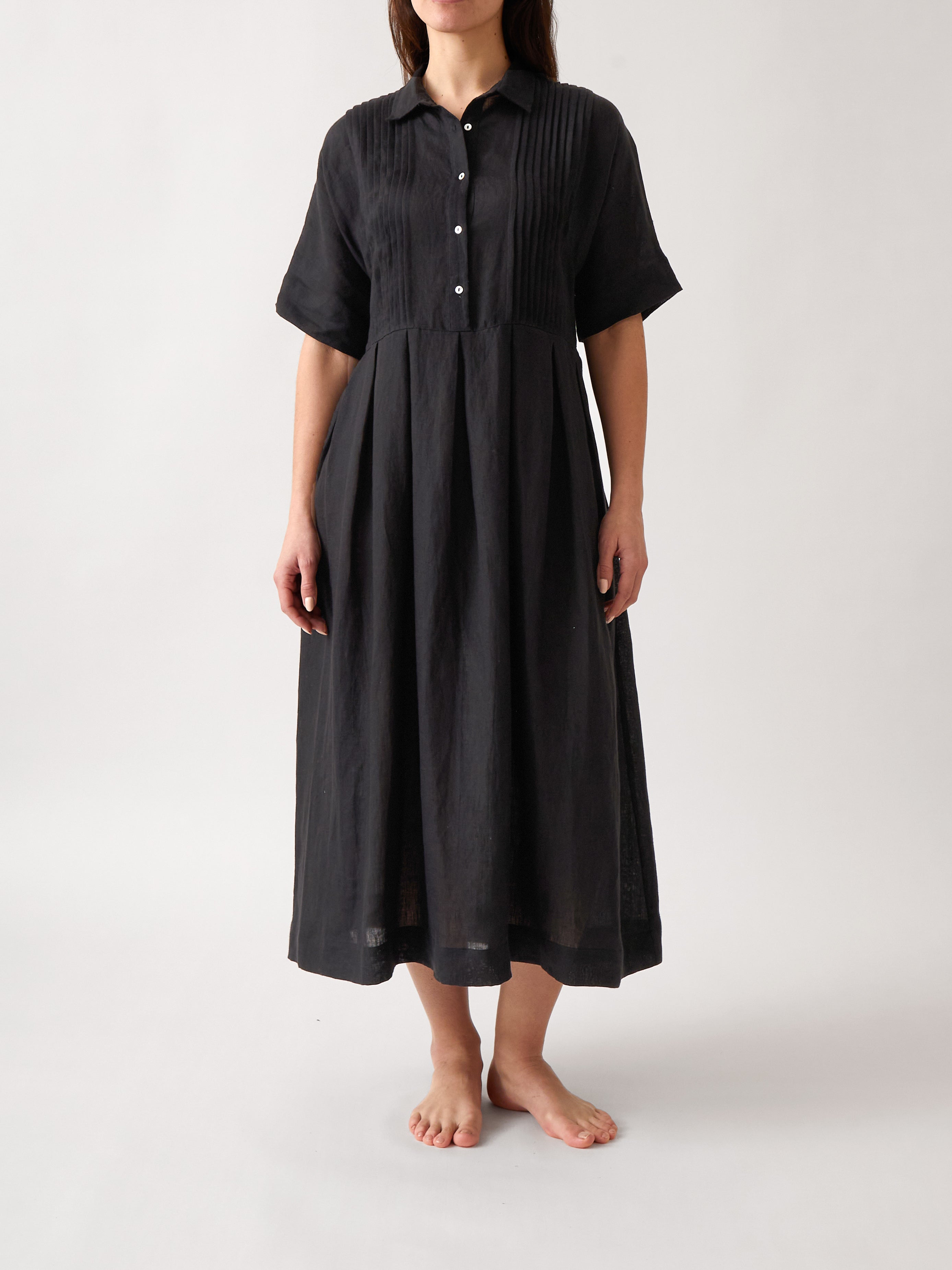 Mykonos Linen Pintuck Shirt Dress | Black-1