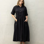 Mykonos Linen Pintuck Shirt Dress | Black-3