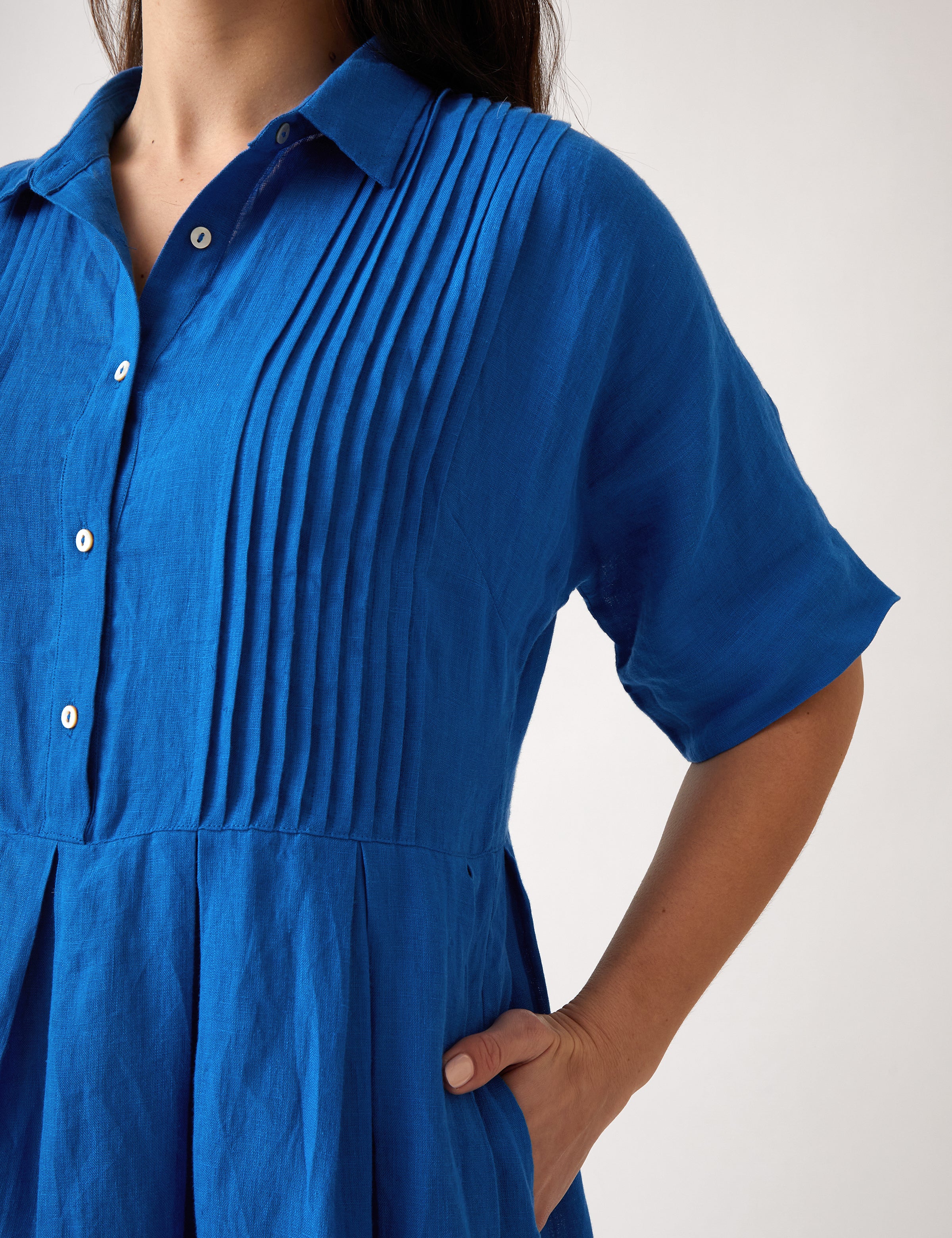 Mykonos Linen Pintuck Shirt Dress | Topaz-2