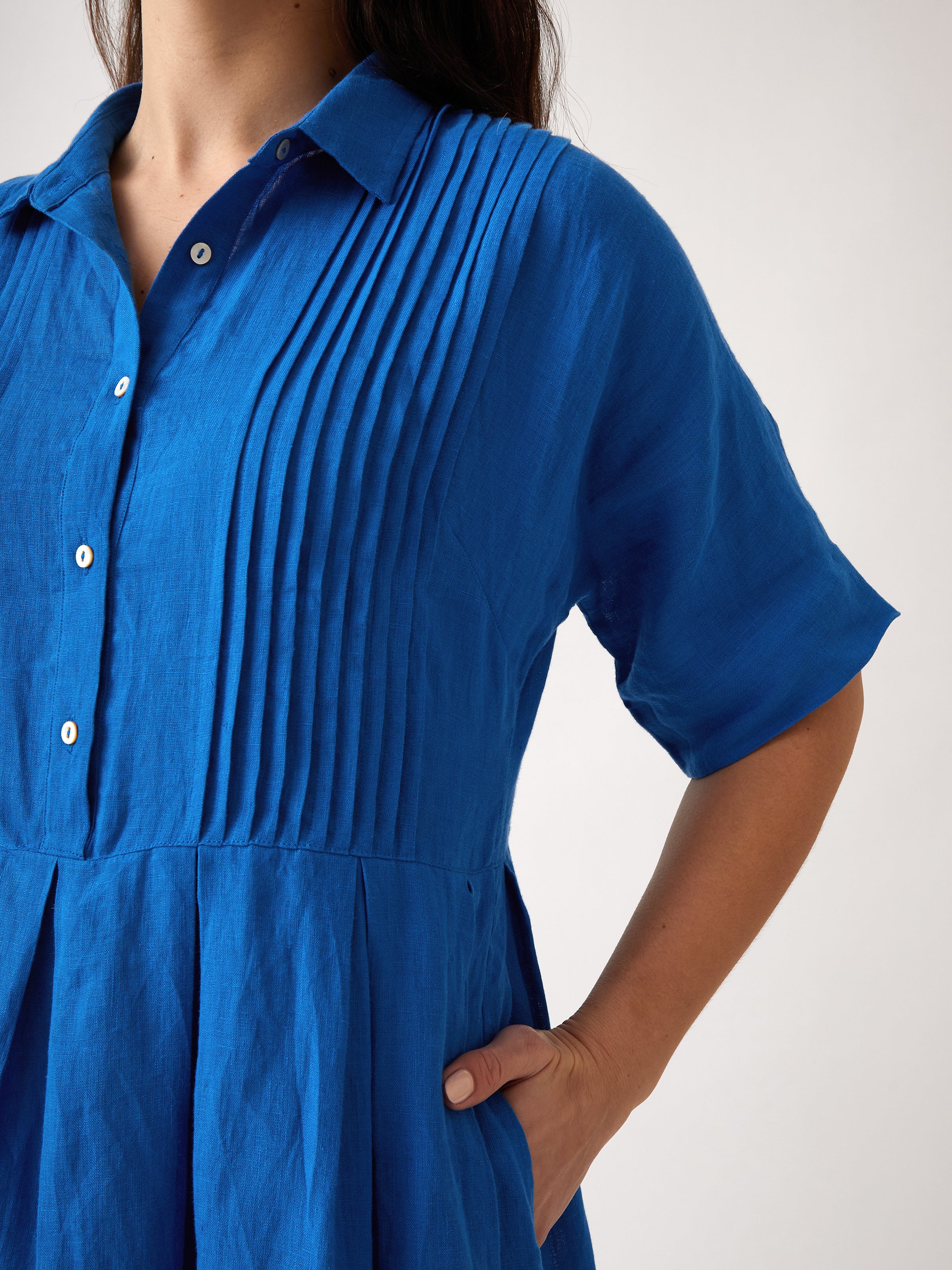 Mykonos Linen Pintuck Shirt Dress | Topaz-2