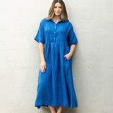 Mykonos Linen Pintuck Shirt Dress | Topaz-3