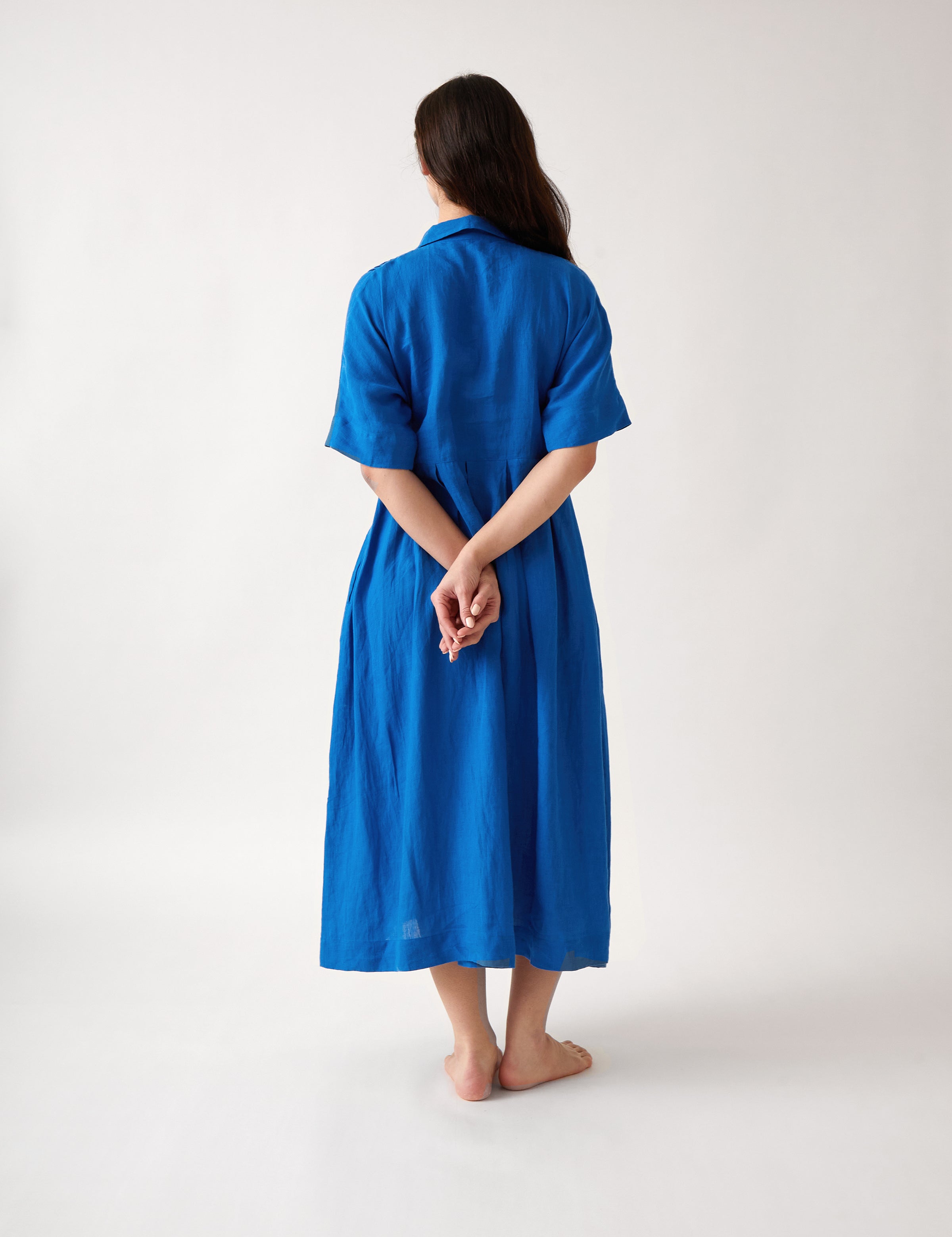 Mykonos Linen Pintuck Shirt Dress | Topaz-4