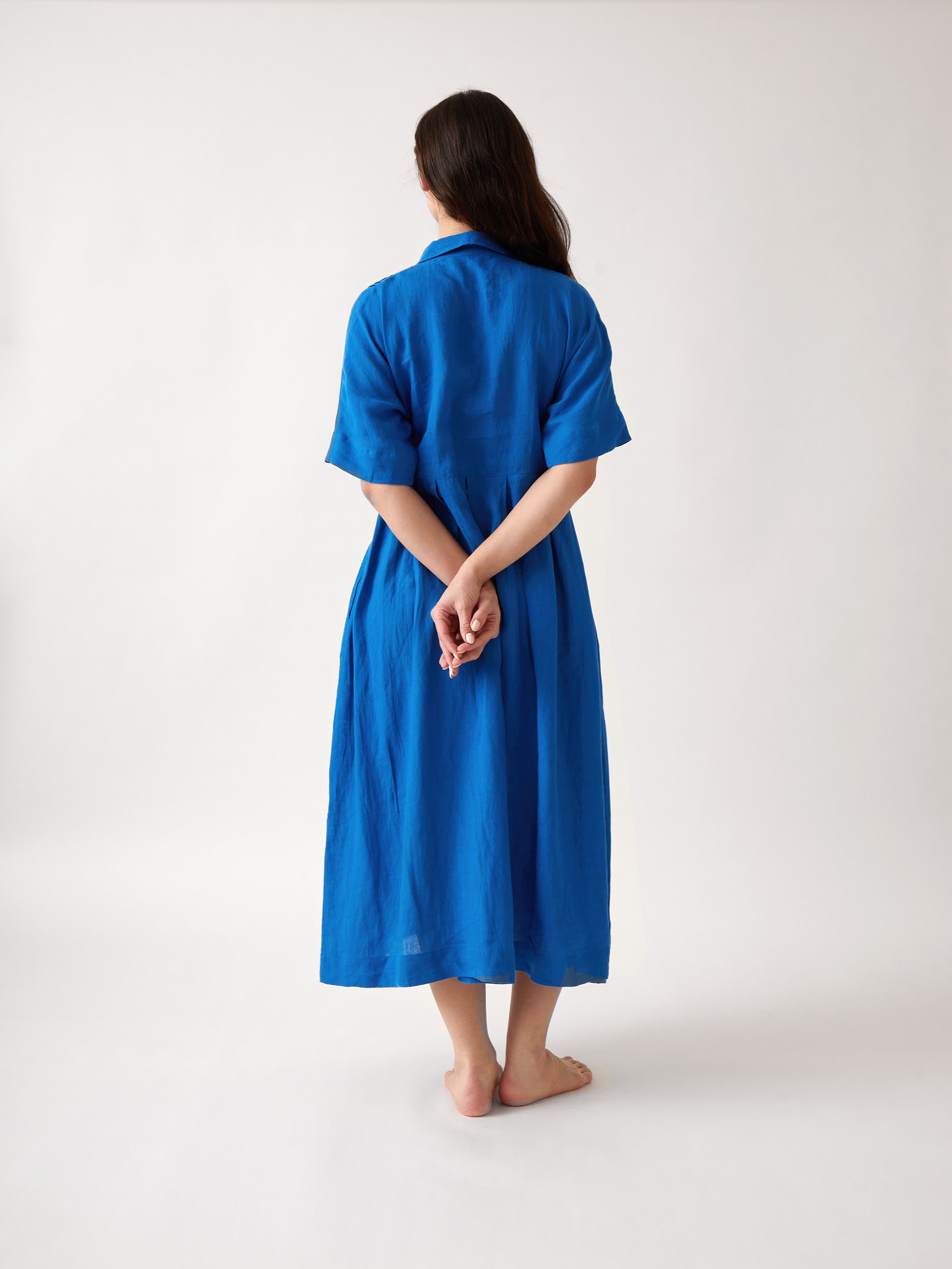Mykonos Linen Pintuck Shirt Dress | Topaz-4