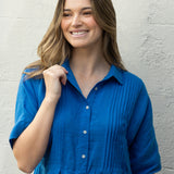 Mykonos Linen Pintuck Shirt Dress | Topaz-5