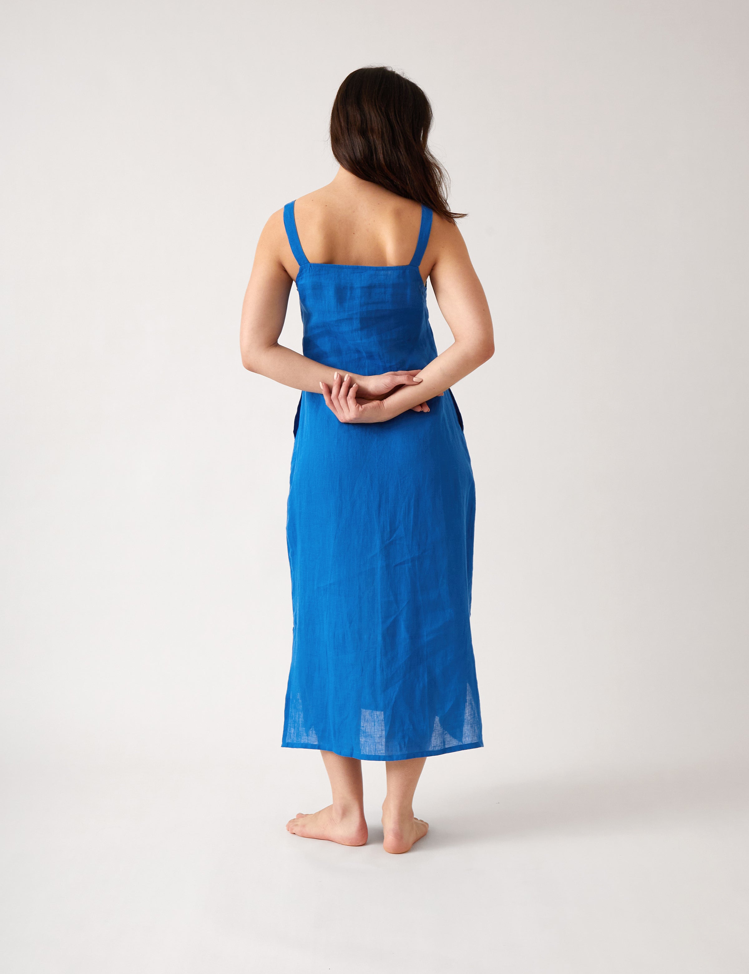 Mykonos Linen Square Neck Dress | Topaz-4