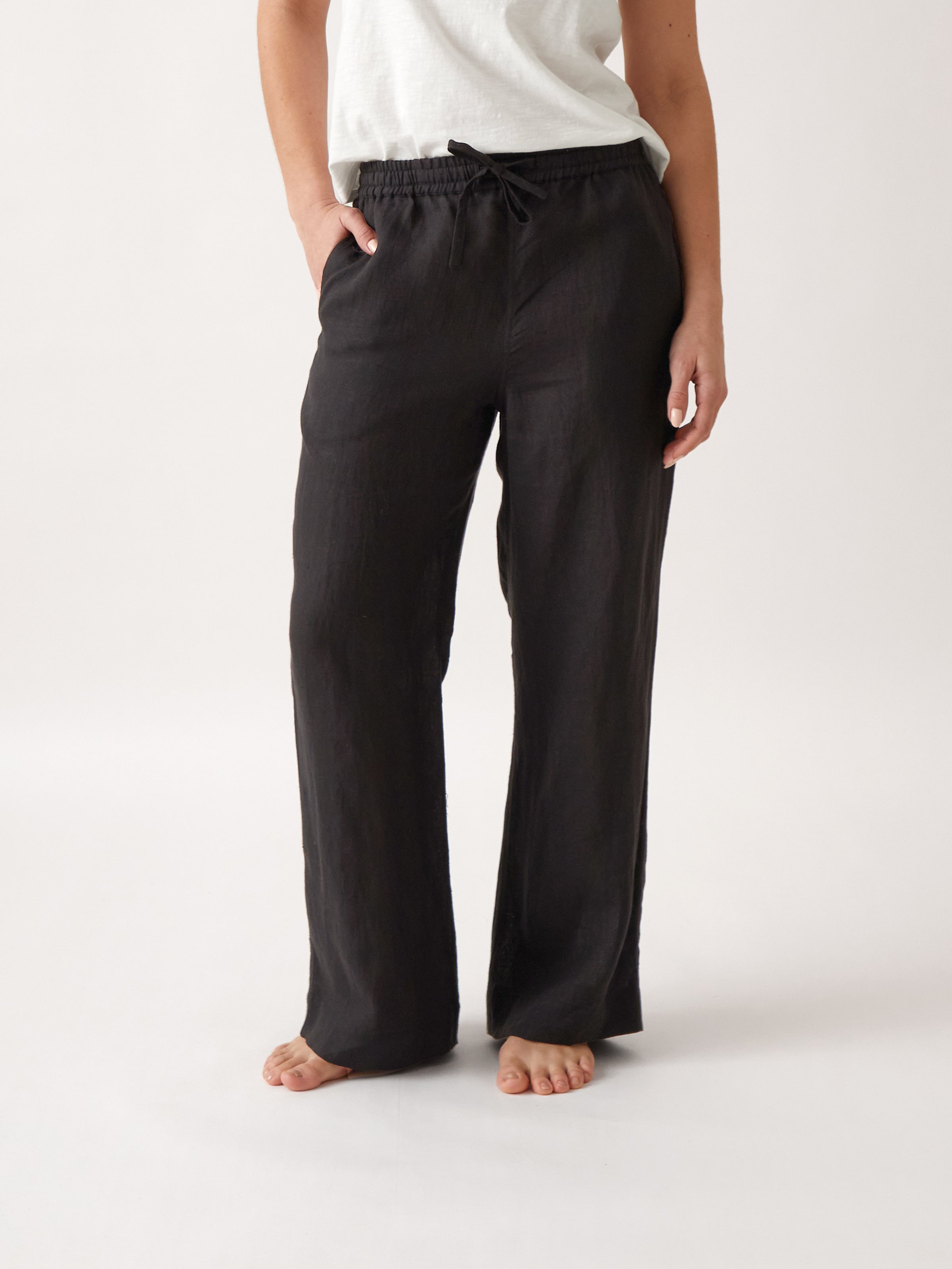 Mykonos Linen Straight Leg Pants | Black-1