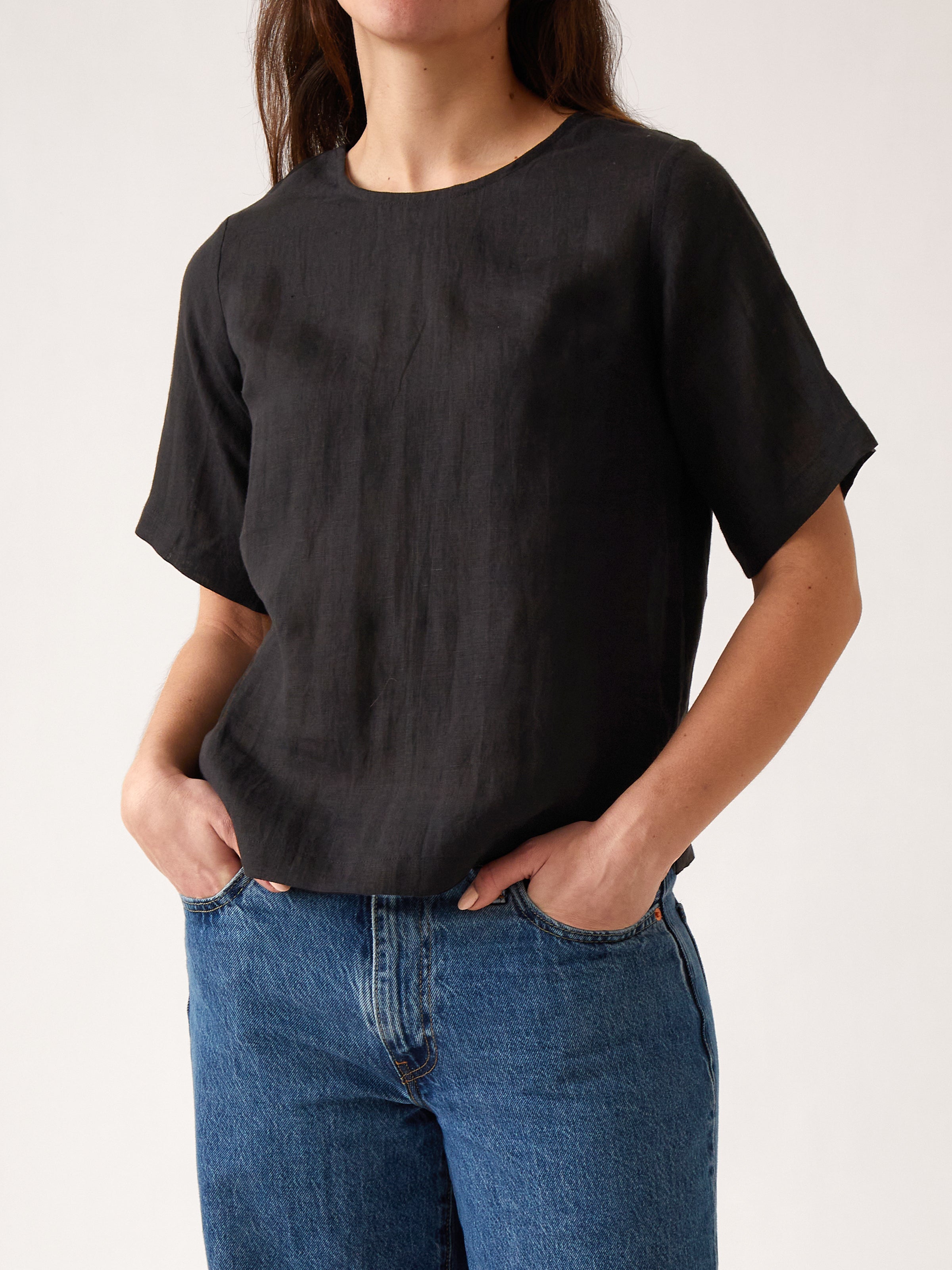 Mykonos Linen Tunic Top | Black-1