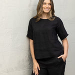 Mykonos Linen Tunic Top | Black-3