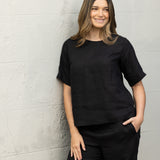 Mykonos Linen Tunic Top | Black-3