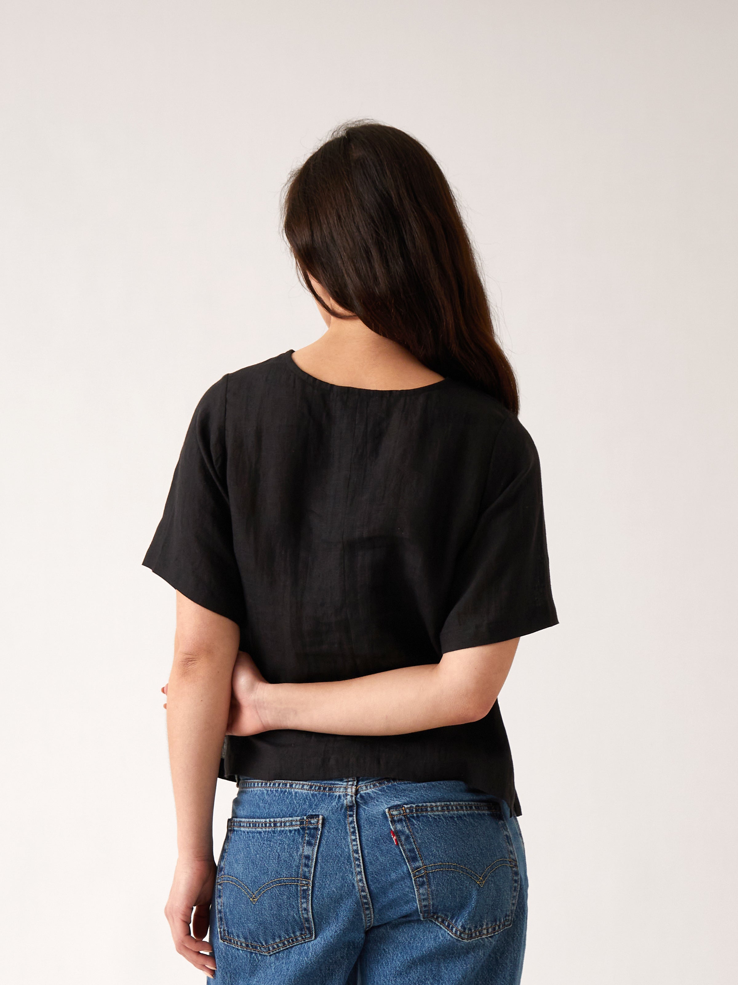 Mykonos Linen Tunic Top | Black-4