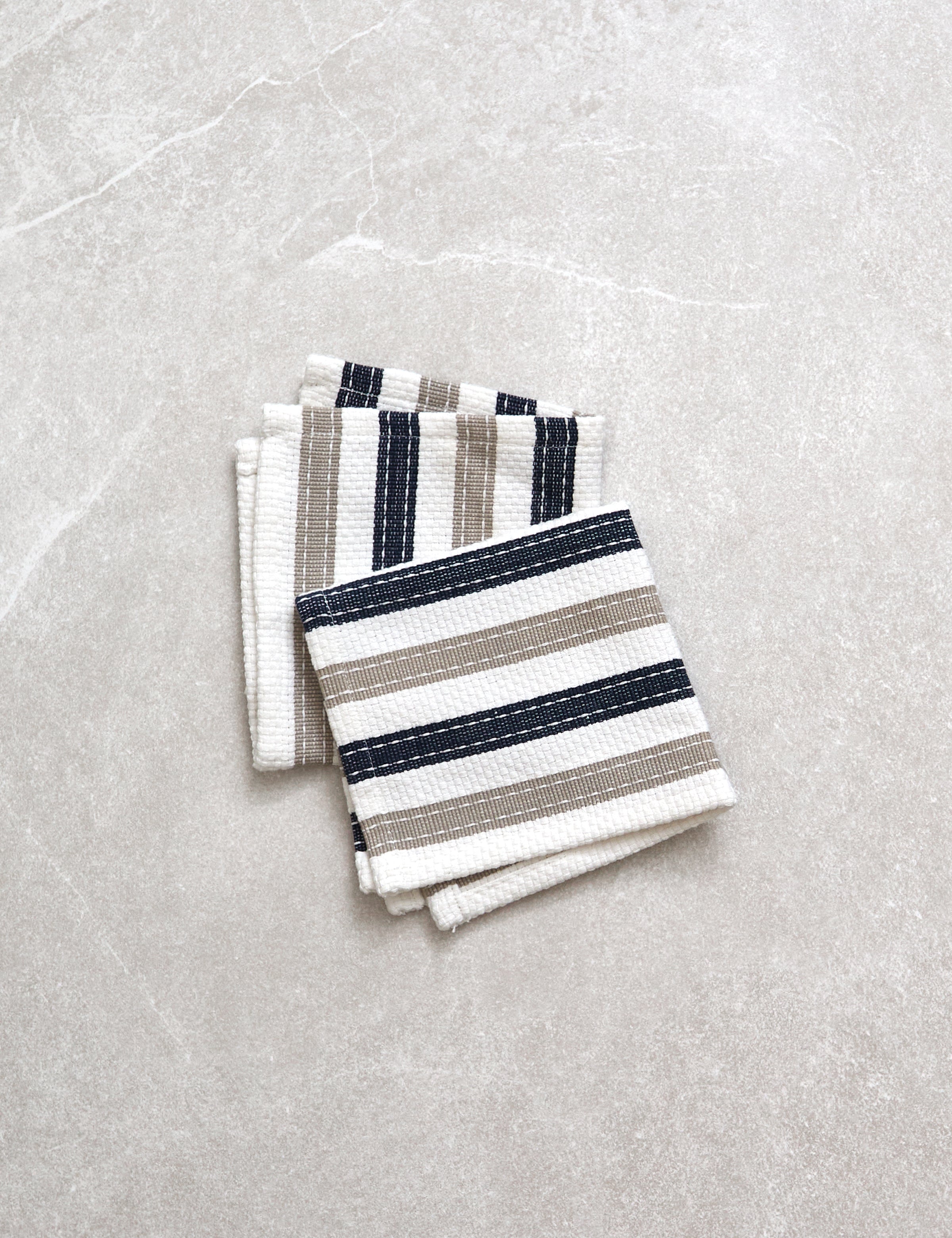 WC Stripe Washcloth Set of 2 | Natural / Navy-1