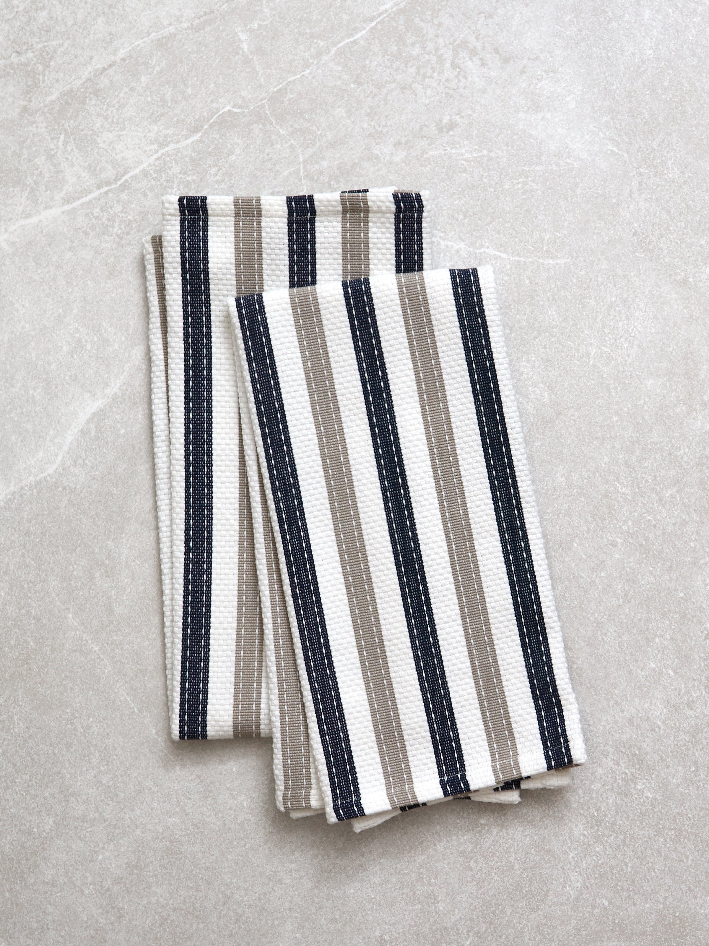 WC Stripe Tea Towel Set of 2 | Natural / Navy-1