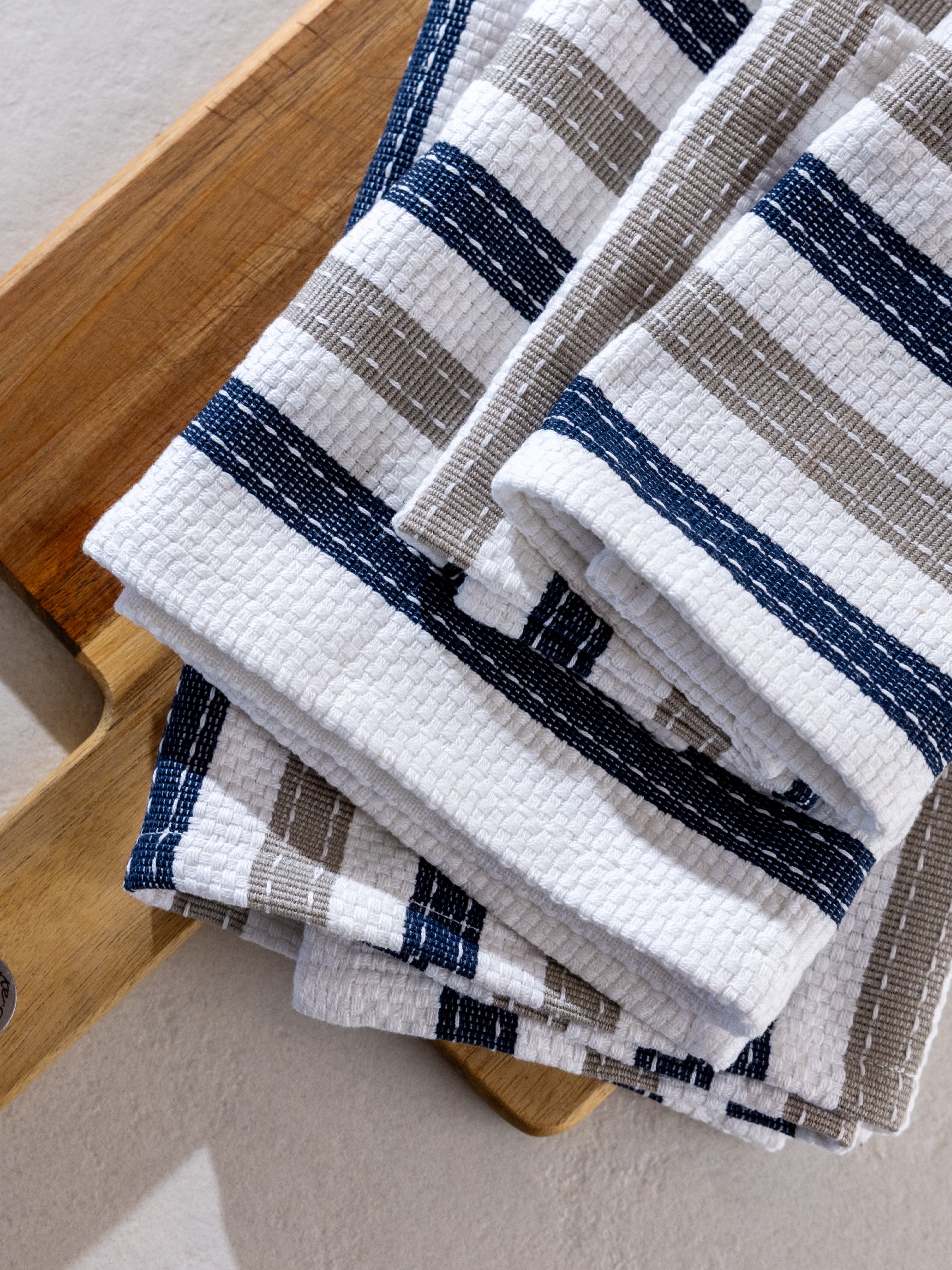 WC Stripe Washcloth Set of 2 | Natural / Navy-2