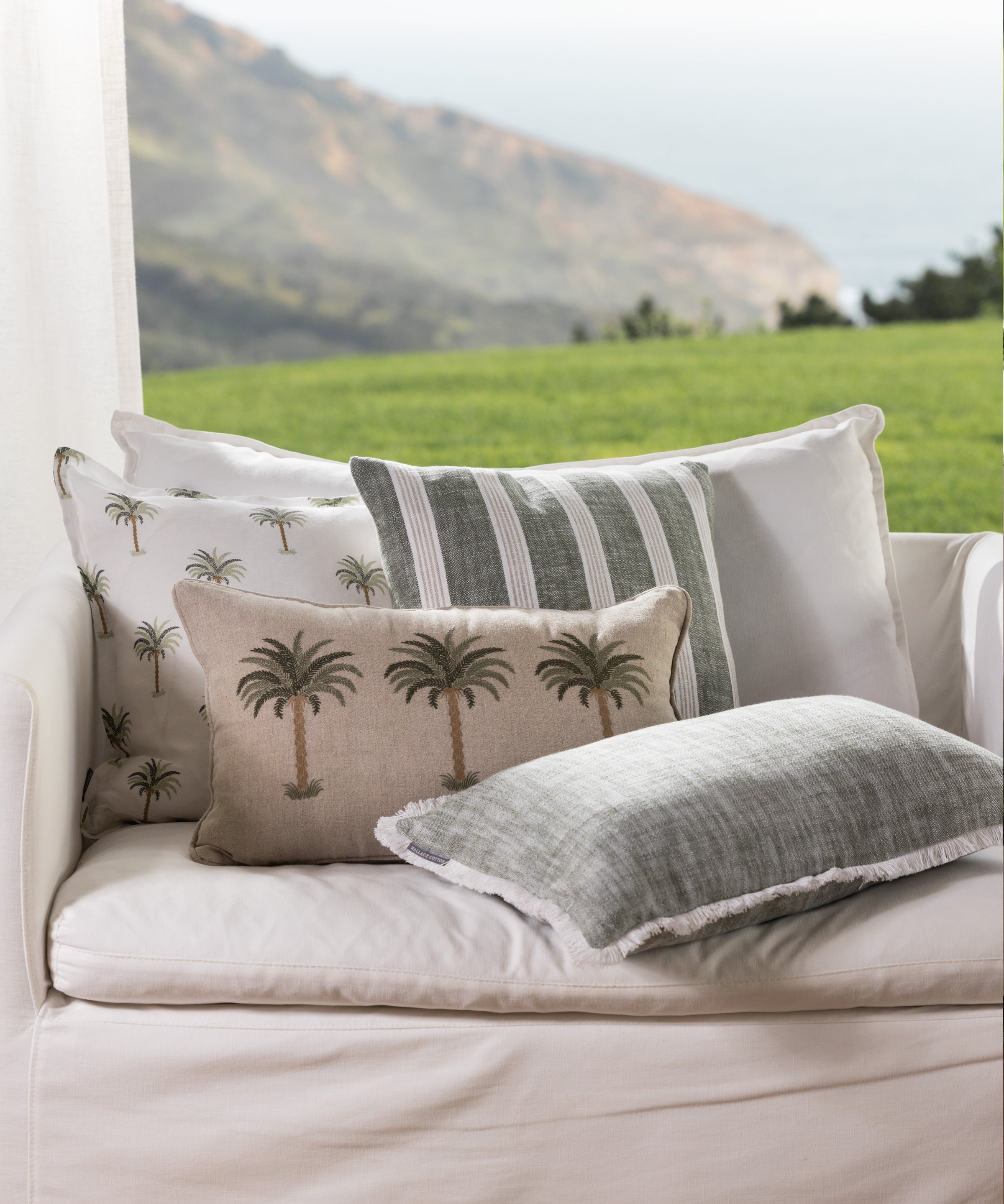 Olsen Square Cushion Cover | Sage Stripe-2