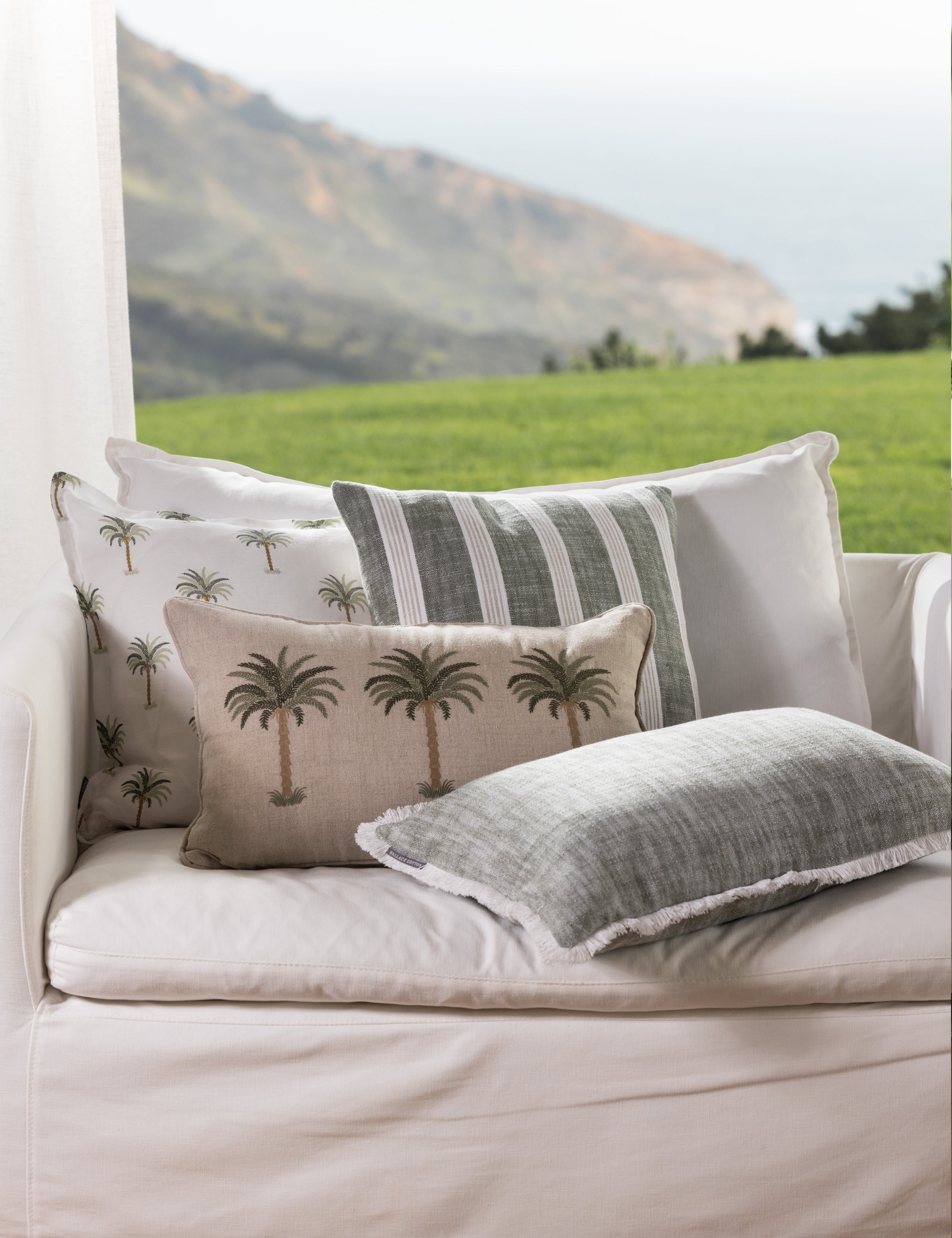 Olsen Square Cushion Cover | Sage Stripe-2